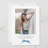 Trendy Blue Bow Coquette FOTO Afstuderen Bedankkaart (Achterkant)