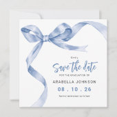 Trendy Blue Bow Graduation Save The Date (Voorkant)
