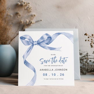 Trendy Blue Bow Graduation Save The Date