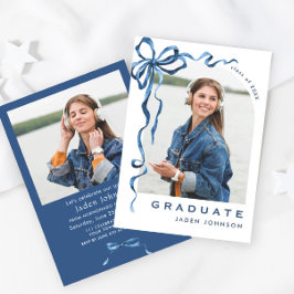 Trendy Blue Bow Ribbon 2 FOTO Afstudeerfeest Kaart