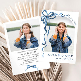 Trendy Blue Bow Ribbon 2 FOTO Afstudeerfeest Kaart