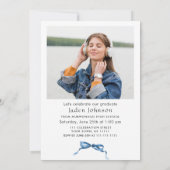 Trendy Blue Bow Ribbon 2 FOTO Afstudeerfeest Kaart (Achterkant)