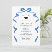Trendy Blue Bow Ribbon 3 FOTO Afstudeerfeest Kaart (Staand voorkant)