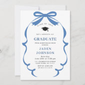 Trendy Blue Bow Ribbon 3 FOTO Afstudeerfeest Kaart (Voorkant)