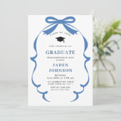 Trendy Blue Bow Ribbon 3 FOTO Afstudeerfeest Kaart (Staand voorkant)