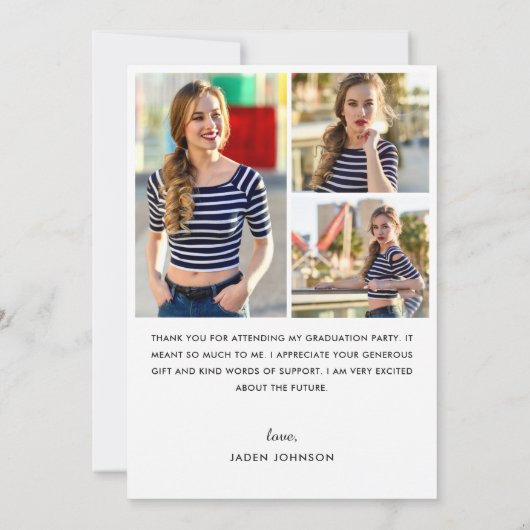 Trendy Blue Bow Ribbon 4 FOTO Afstudeerfeest Bedankkaart (Achterkant)
