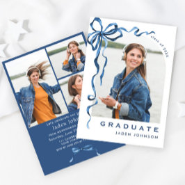 Trendy Blue Bow Ribbon 4 FOTO Afstudeerfeest Kaart