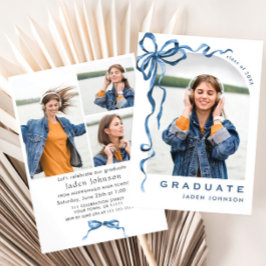 Trendy Blue Bow Ribbon 4 FOTO Afstudeerfeest Kaart