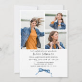 Trendy Blue Bow Ribbon 4 FOTO Afstudeerfeest Kaart (Achterkant)