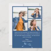 Trendy Blue Bow Ribbon 4 FOTO Afstuderen Bedankkaart (Achterkant)