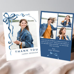 Trendy Blue Bow Ribbon 4 FOTO Afstuderen Bedankkaart