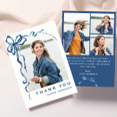 Trendy Blue Bow Ribbon 4 FOTO Afstuderen Bedankkaart