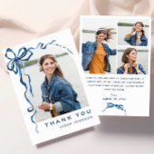 Trendy Blue Bow Ribbon 4 FOTO Afstuderen Bedankkaart