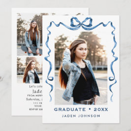 Trendy Blue Bow Ribbon 5 FOTO Afstudeerfeest Kaart