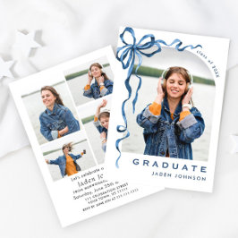 Trendy Blue Bow Ribbon 5 FOTO Afstudeerfeest Kaart