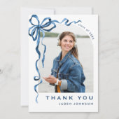 Trendy Blue Bow Ribbon 5 FOTO Afstuderen Bedankkaart (Voorkant)
