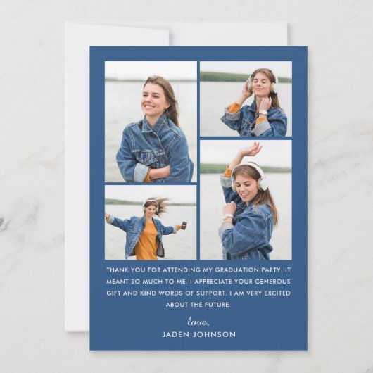 Trendy Blue Bow Ribbon 5 FOTO Afstuderen Bedankkaart (Achterkant)