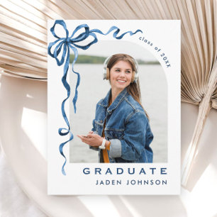 Trendy Blue Bow Ribbon FOTO Afstudeerfeest Briefkaart