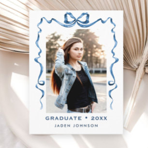 Trendy Blue Bow Ribbon FOTO Afstudeerfeest Briefkaart