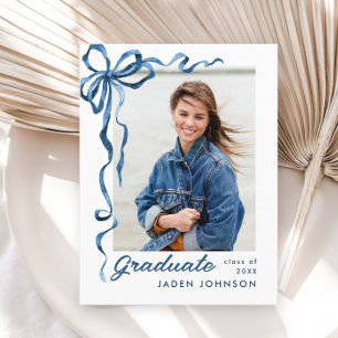 Trendy Blue Bow Ribbon FOTO Afstudeerfeest Briefkaart