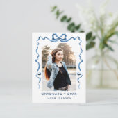 Trendy Blue Bow Ribbon FOTO Afstudeerfeest Briefkaart (Staand voorkant)