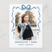 Trendy Blue Bow Ribbon FOTO Afstudeerfeest Briefkaart (Voorkant)