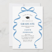 Trendy Blue Bow Ribbon FOTO Afstudeerfeest Kaart (Voorkant)