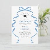 Trendy Blue Bow Ribbon FOTO Afstudeerfeest Kaart (Staand voorkant)