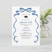 Trendy Blue Bow Ribbon FOTO Afstudeerfeest Kaart (Staand voorkant)