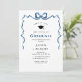 Trendy Blue Bow Ribbon FOTO Afstudeerfeest Kaart (Staand voorkant)