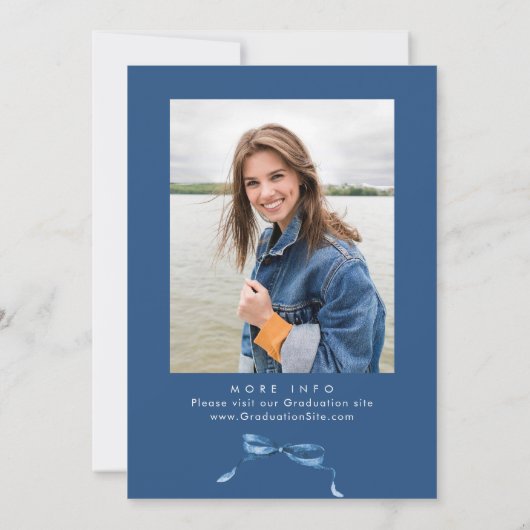 Trendy Blue Bow Ribbon FOTO Afstudeerfeest Kaart (Achterkant)