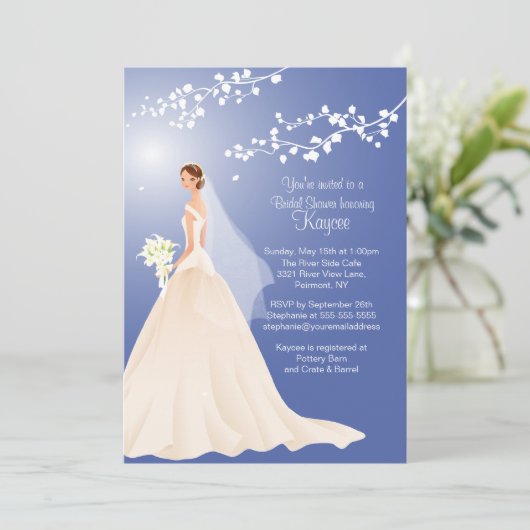 Trendy Blue BRUNETTE Bride Vrijgezellenfeest Invit Kaart (Staand voorkant)