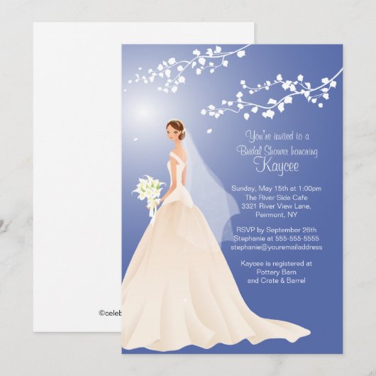 Trendy Blue BRUNETTE Bride Vrijgezellenfeest Invit Kaart (Voorkant / Achterkant)