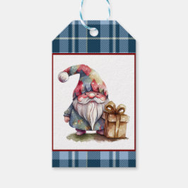 Trendy Blue Buffalo Plaid Watercolor Gnome Vakanti Cadeaulabel