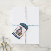 Trendy Blue Buffalo Plaid Waterverf Gnome Vakantie Cadeaulabel (Met Touw)