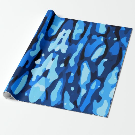 Trendy Blue Camo Abstract Pattern Cadeaupapier (Uitgerold)