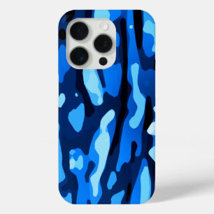 Trendy Blue Camo Abstract Pattern iPhone 15 Pro Case