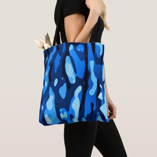 Trendy Blue Camo Abstract Pattern Tote Bag (Dichtbij)
