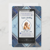 Trendy Blue Denim mobiele telefoon Verjaardag Uitn Kaart (Voorkant)