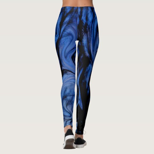 Trendy Blue en Black Abstract Swirl Design Leggings (Achterkant)