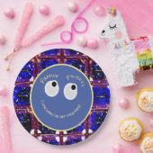 Trendy Blue en Coral Digital Pattern Papieren Bordje (Feest)