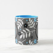 Trendy Blue en Gray Floral Monogram Mok (Midden)