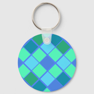 Trendy Blue en Green Diamond Pattern Sleutelhanger