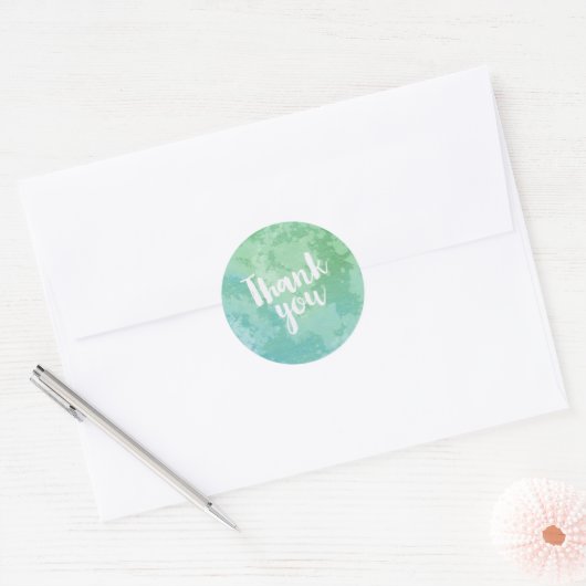 Trendy Blue en Green Waterverf Bedankt Ronde Sticker (Envelop)