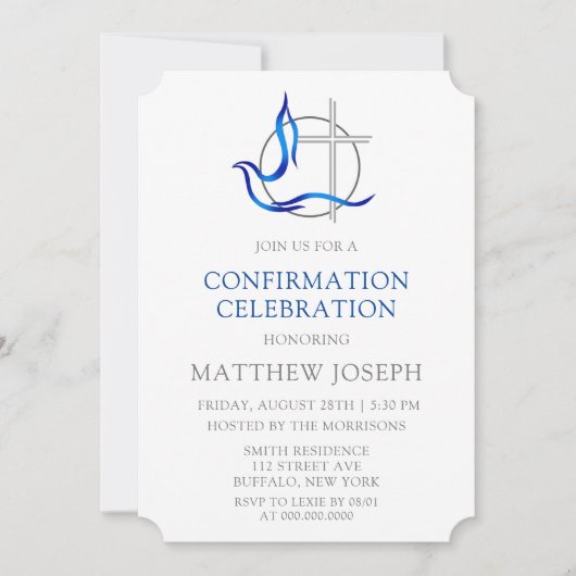 Trendy Blue en Grey Cross Dove Bevestiging Kaart (Voorkant)