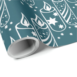 Trendy Blue- en White-kerstkaarsen Cadeaupapier