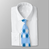 Trendy Blue en White op Light Blue Argyle Necktie Stropdas (Gebonden)