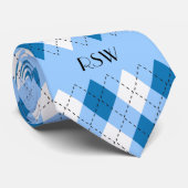 Trendy Blue en White op Light Blue Argyle Necktie Stropdas (Opgerold)