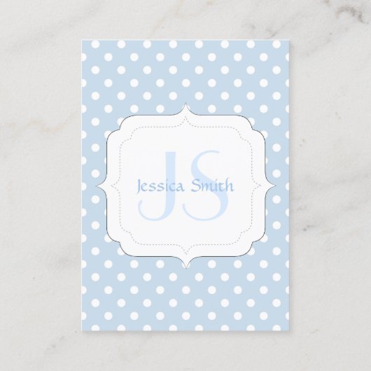 Trendy Blue en white polka dot Monogram Visitekaartje (Achterkant)