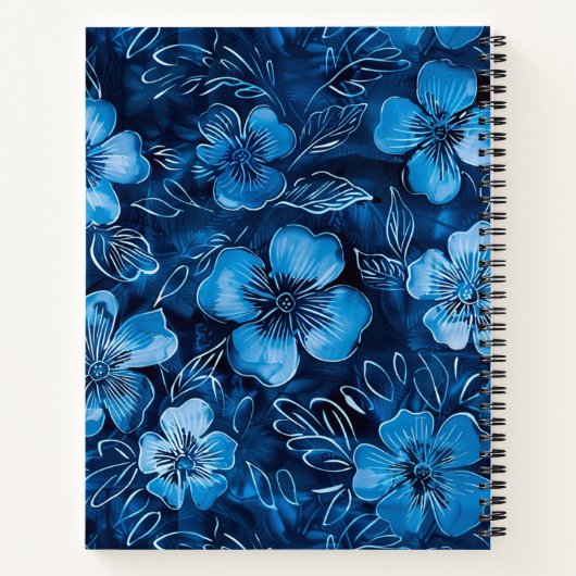Trendy Blue Floral Custom Name Keepsake Notitieboe Notitieboek (Achterkant)